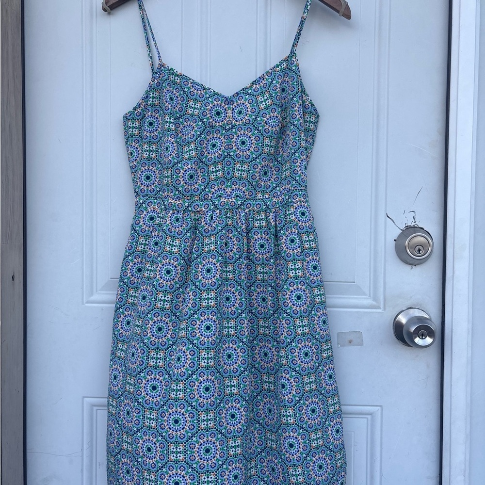 J. Crew Spaghetti-Strap Mini Dress in Teal and White Mosaic